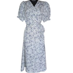 "Kate Kasin Floral Fit & Flare Midi Dress, Puff Sleeve Vintage Style